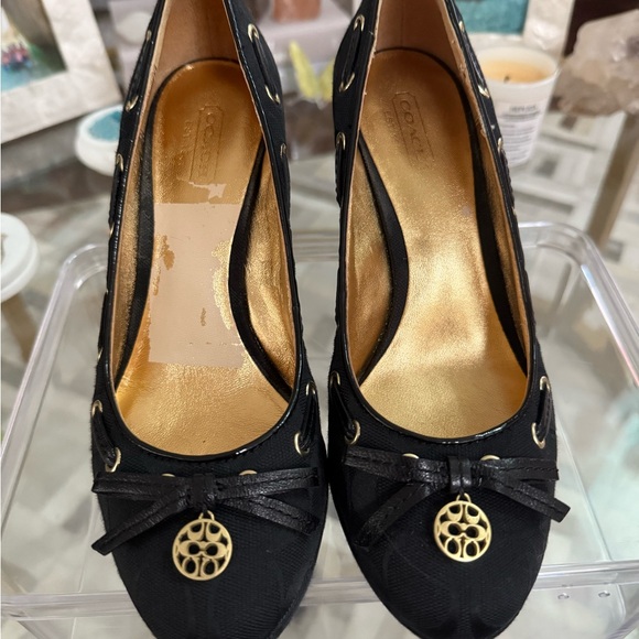 Coach Black and Gold Wedges with Detailing - Picture 1 of 8